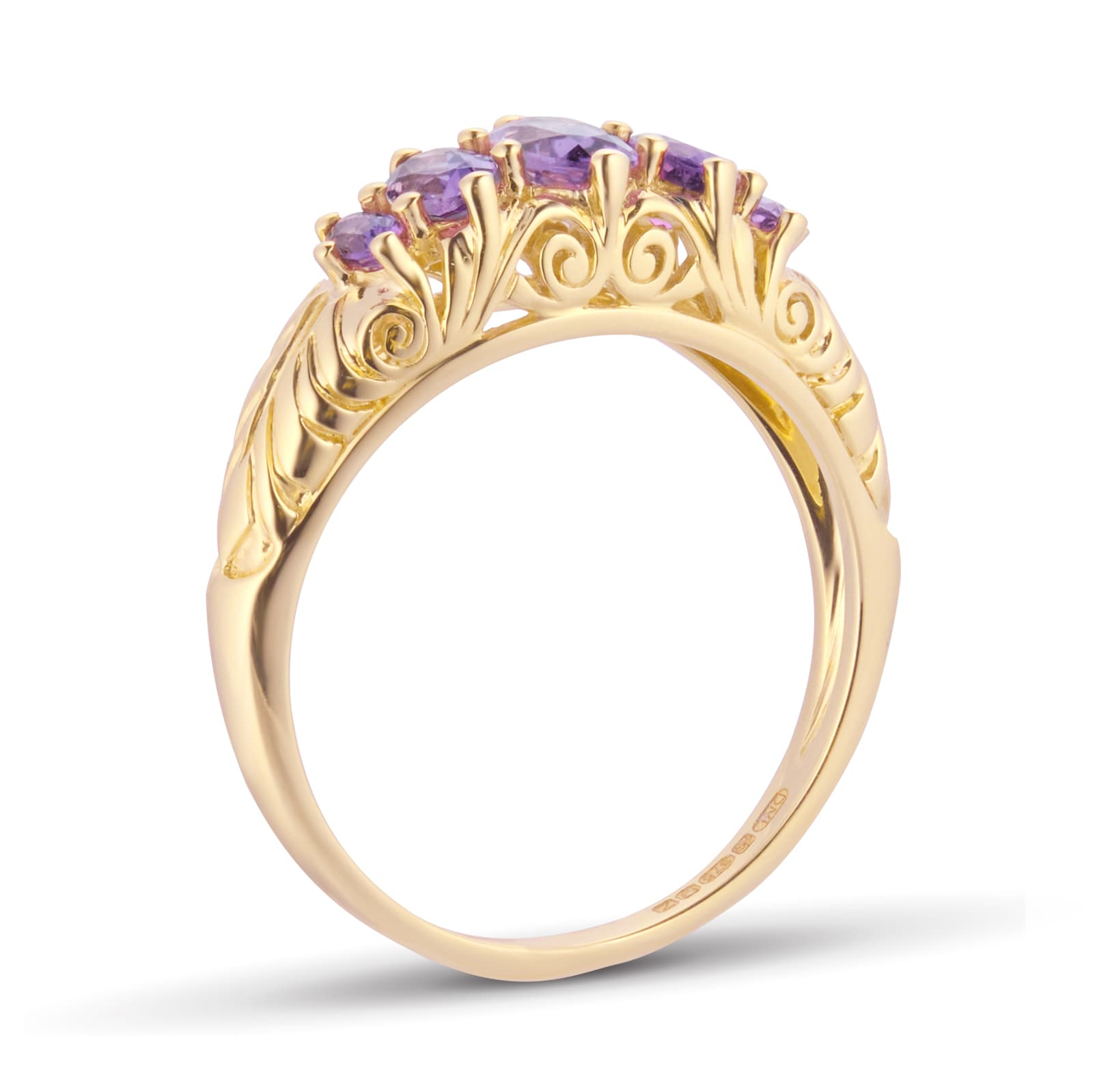 By Request 9ct Yellow Gold Victorian Style 5 Stone Amethyst Rings
