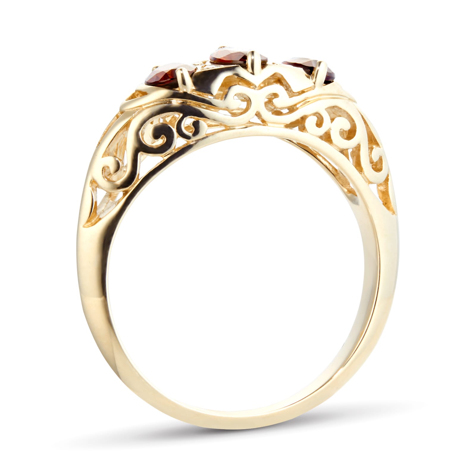 By Request 9ct Yellow Gold Victorian Style 3 Stone Garnet & Diamond Ring - Ring Size N