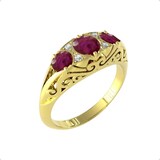 By Request 9ct Yellow Gold Victorian Style 3 Stone Ruby & Diamond Ring