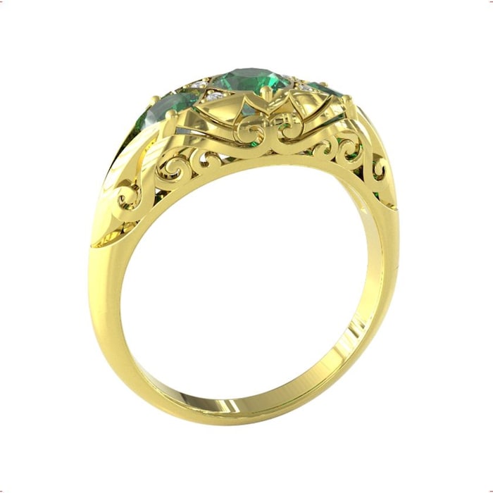 By Request 9ct Yellow Gold Victorian Style 3 Stone Emerald & Diamond Ring