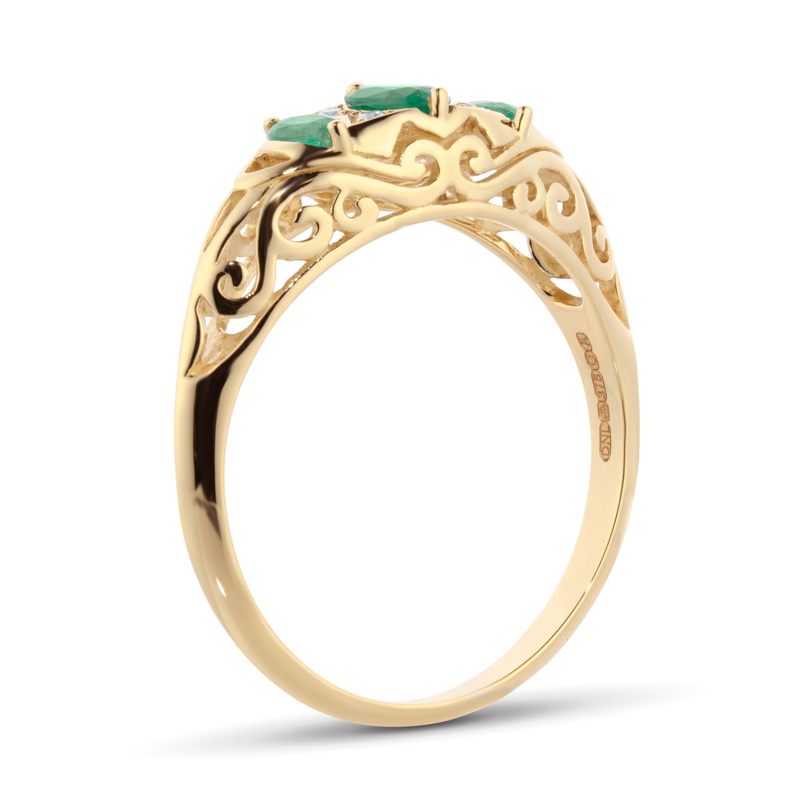 By Request 9ct Yellow Gold Victorian Style 3 Stone Emerald & Diamond Ring