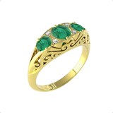 By Request 9ct Yellow Gold Victorian Style 3 Stone Emerald & Diamond Ring