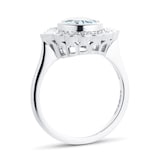 By Request 18ct White Gold Art Deco Aquamarine & Diamond Cluster Ring - Ring Size Q