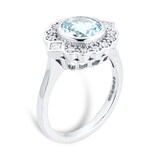 By Request 18ct White Gold Art Deco Aquamarine & Diamond Cluster Ring - Ring Size Q