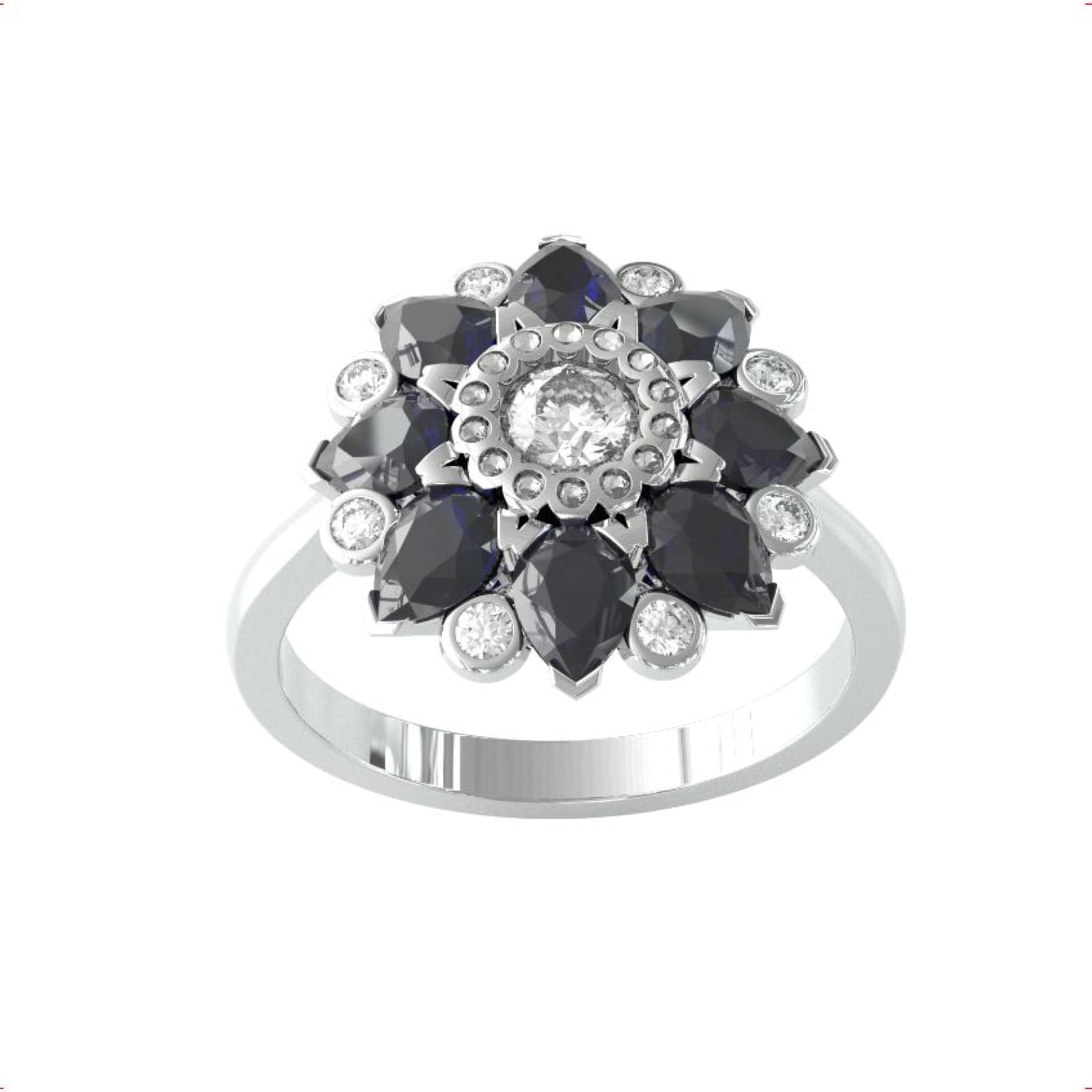 9ct White Gold Sapphire & Diamond 0.31cttw Target Ring - Ring Size J.5