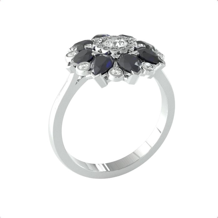 By Request 9ct White Gold Sapphire & Diamond 0.31cttw Target Ring - Ring Size Y.5