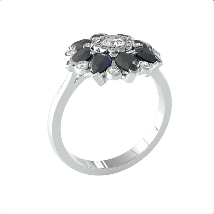 By Request 9ct White Gold Sapphire & Diamond 0.31cttw Target Ring - Ring Size O