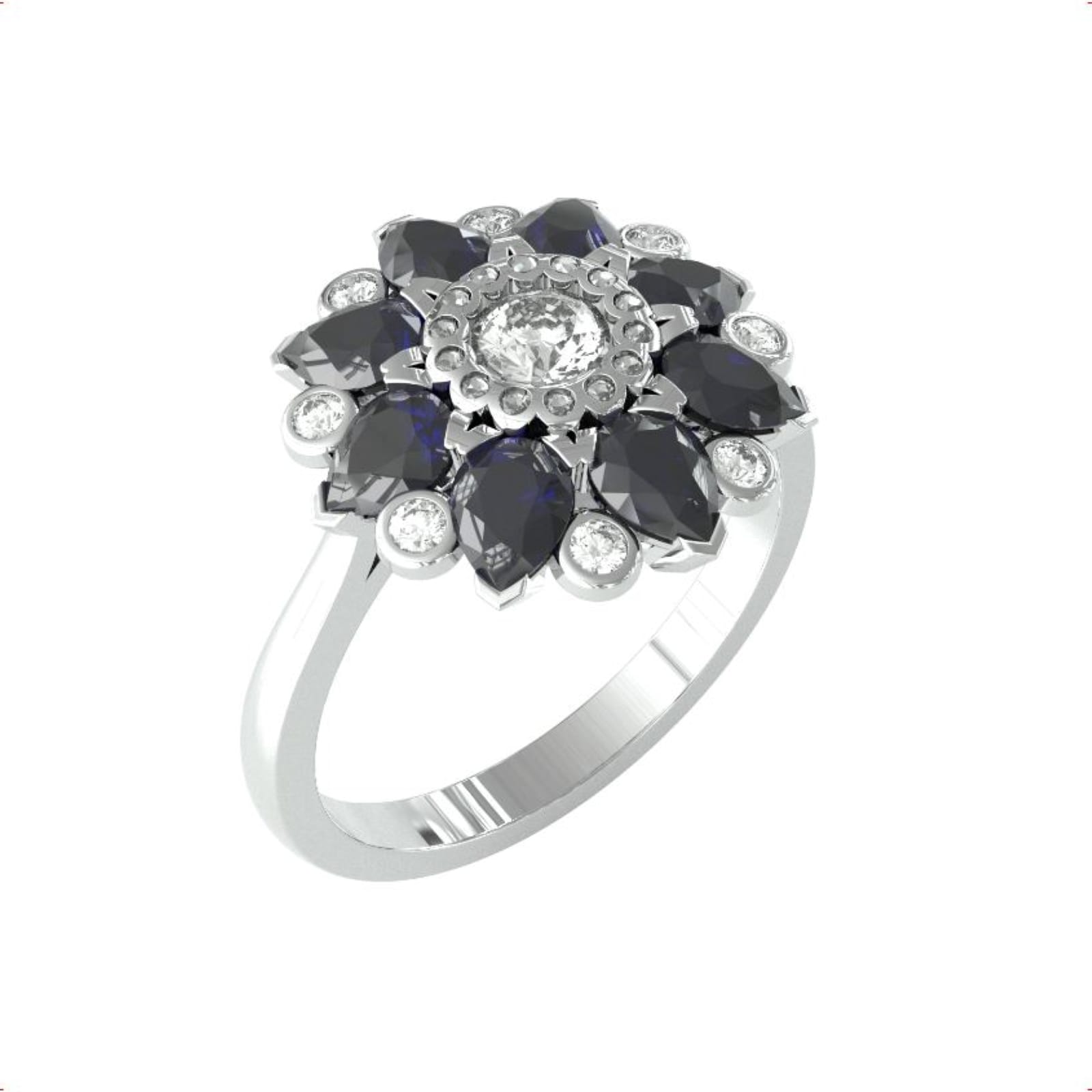 By Request 9ct White Gold Sapphire & Diamond 0.31cttw Target Ring - Ring Size X By Request 9ct White Gold Sapphire & Diamond 0.31cttw Target Ring - Ring Size X