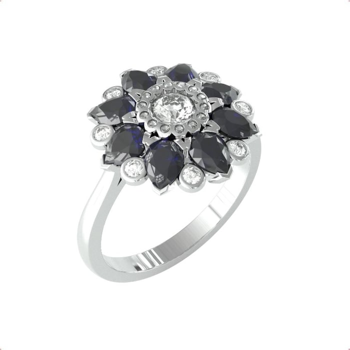 By Request 9ct White Gold Sapphire & Diamond 0.31cttw Target Ring - Ring Size O