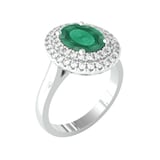 By Request 18ct White Gold Emerald & Diamond Double Halo Cluster Ring - Ring Size K.5