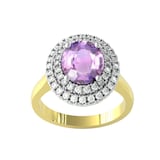 By Request 9ct White & Yellow Gold Amethyst & Diamond Double Halo Cluster Ring - Ring Size C.5