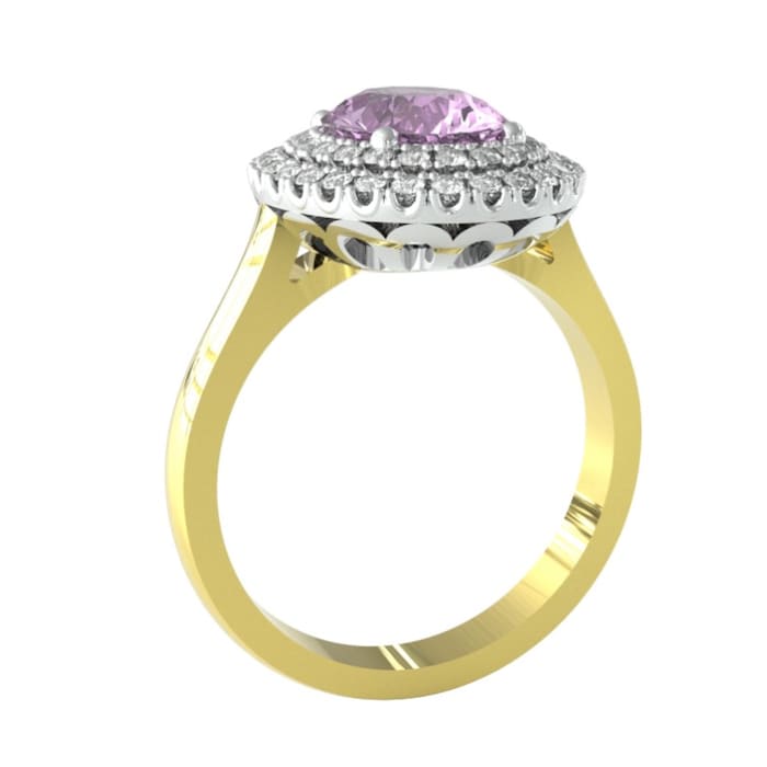 By Request 9ct White & Yellow Gold Amethyst & Diamond Double Halo Cluster Ring - Ring Size W.5