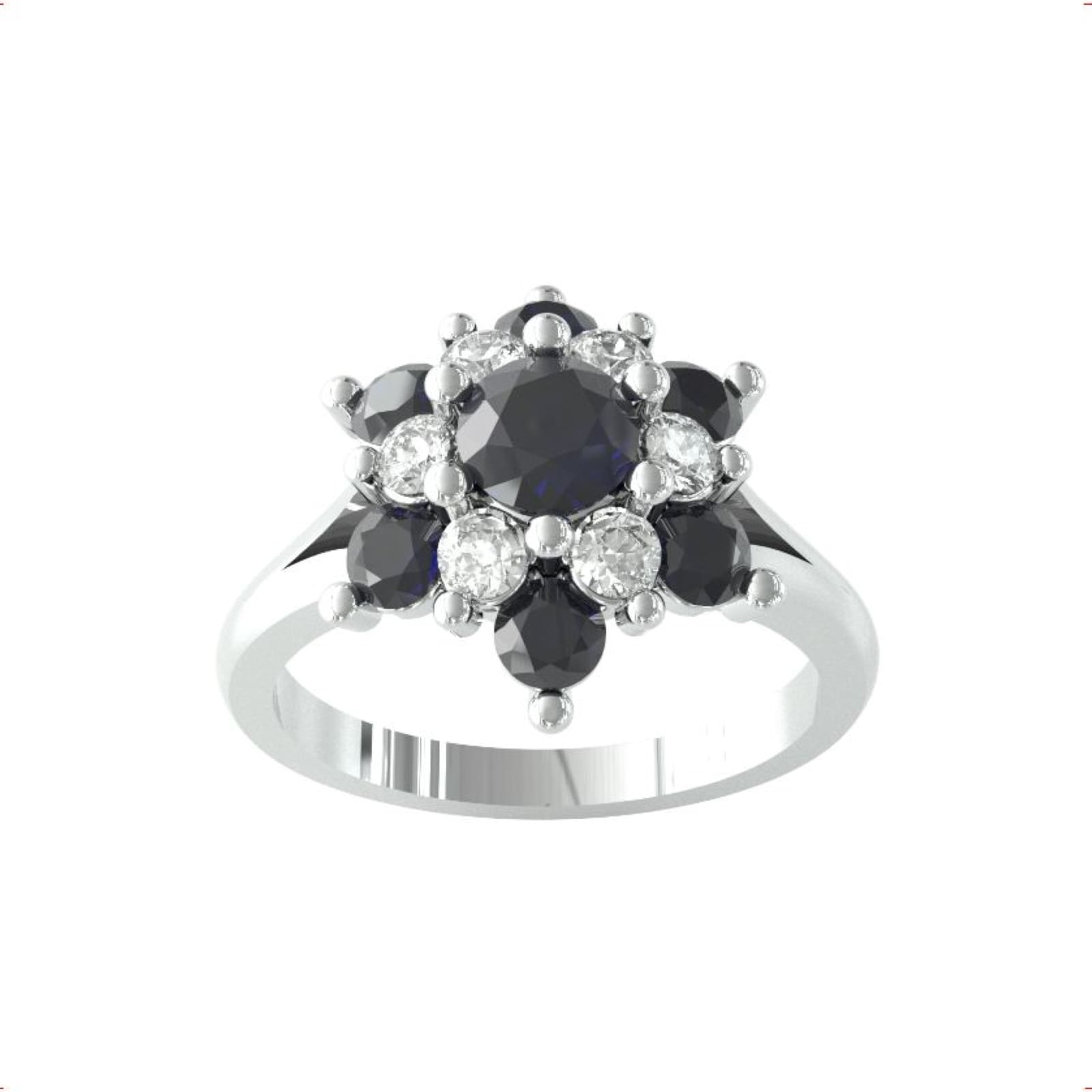 9ct White Gold Sapphire & Diamond 0.24cttw Target Ring - Ring Size Q.5