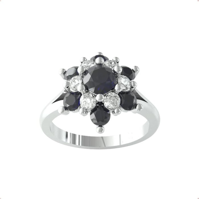 By Request 9ct White Gold Sapphire & Diamond 0.24cttw Target Ring - Ring Size T.5