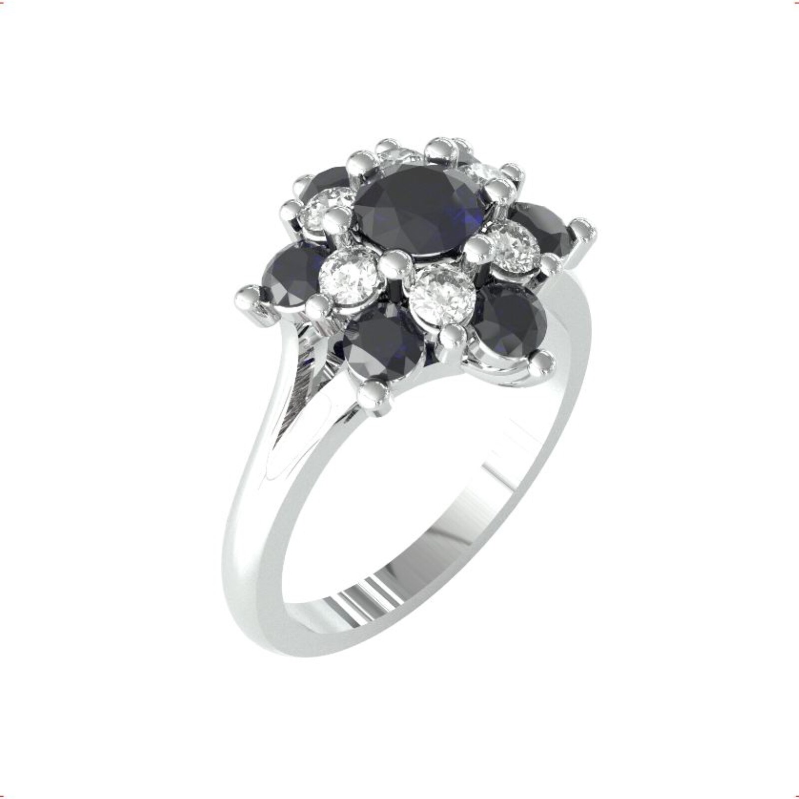 By Request 9ct White Gold Sapphire & Diamond 0.24cttw Target Ring - Ring Size J By Request 9ct White Gold Sapphire & Diamond 0.24cttw Target Ring - Ring Size J