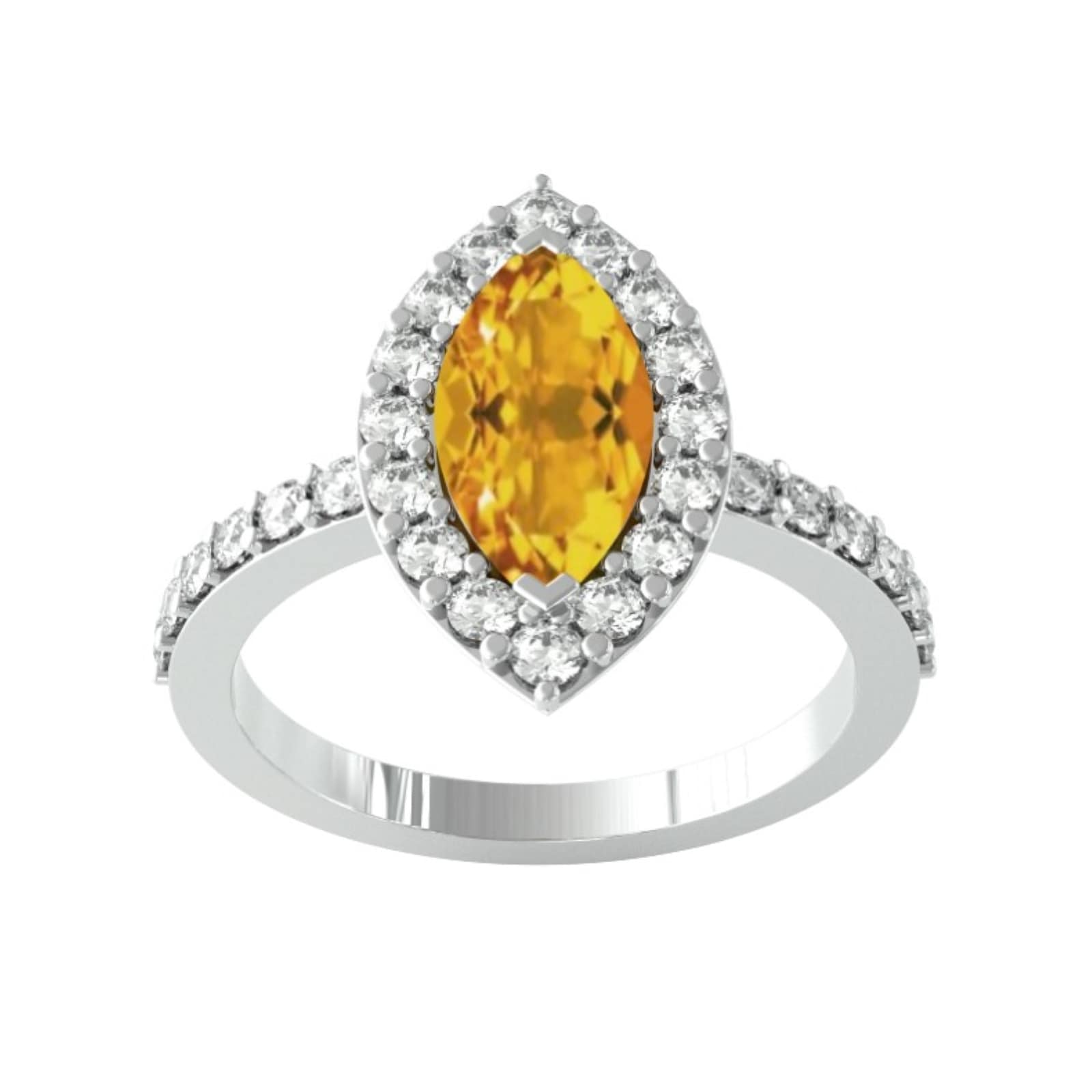 9ct White Gold Marquise Cut Citrine & Diamond Ring - Ring Size Q.5