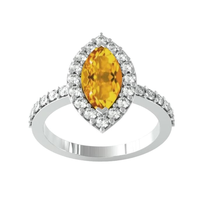 By Request 9ct White Gold Marquise Cut Citrine & Diamond Ring - Ring Size L.5