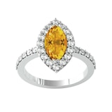 By Request 9ct White Gold Marquise Cut Citrine & Diamond Ring - Ring Size Y