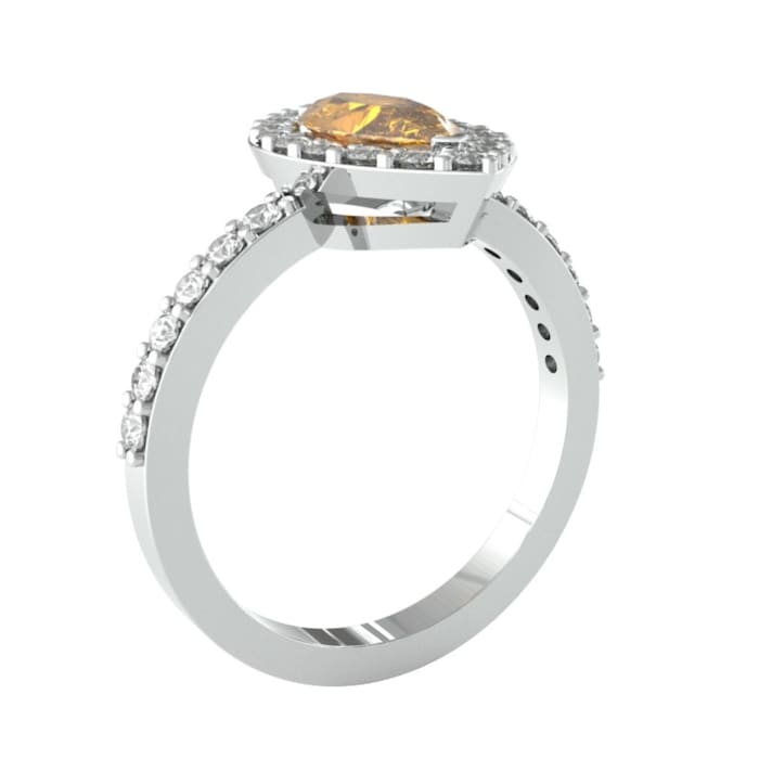 By Request 9ct White Gold Marquise Cut Citrine & Diamond Ring - Ring Size Z