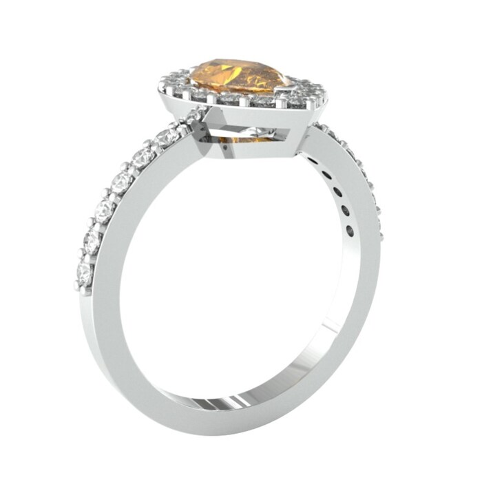 By Request 9ct White Gold Marquise Cut Citrine & Diamond Ring - Ring Size P