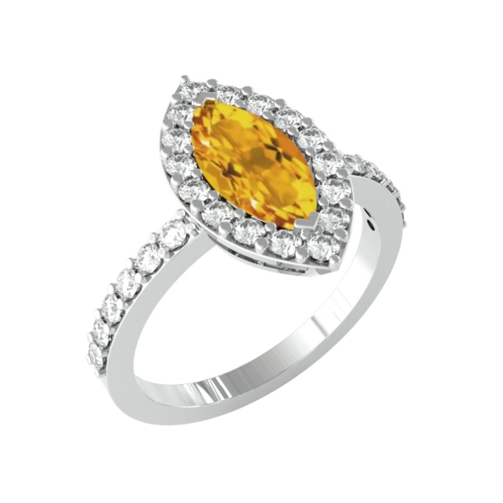 By Request 9ct White Gold Marquise Cut Citrine & Diamond Ring - Ring Size B