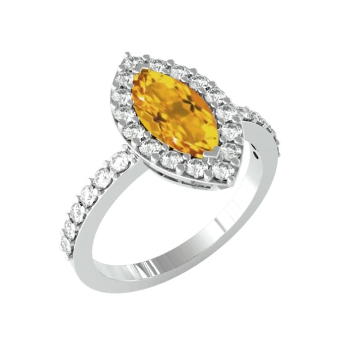 By Request 9ct White Gold Marquise Cut Citrine & Diamond Ring - Ring Size P