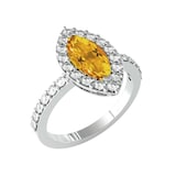 By Request 9ct White Gold Marquise Cut Citrine & Diamond Ring - Ring Size R