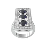 By Request 18ct White Gold Art Deco Sapphire & Diamond Plaque Ring - Ring Size N