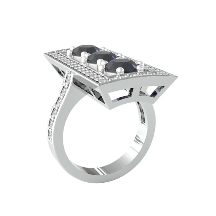 By Request 18ct White Gold Art Deco Sapphire & Diamond Plaque Ring - Ring Size Q