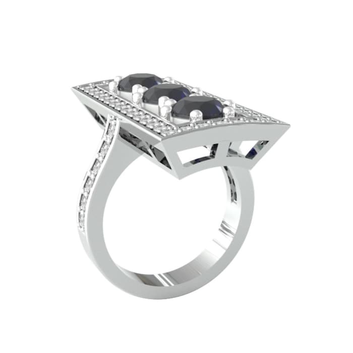 By Request 18ct White Gold Art Deco Sapphire & Diamond Plaque Ring - Ring Size H.5