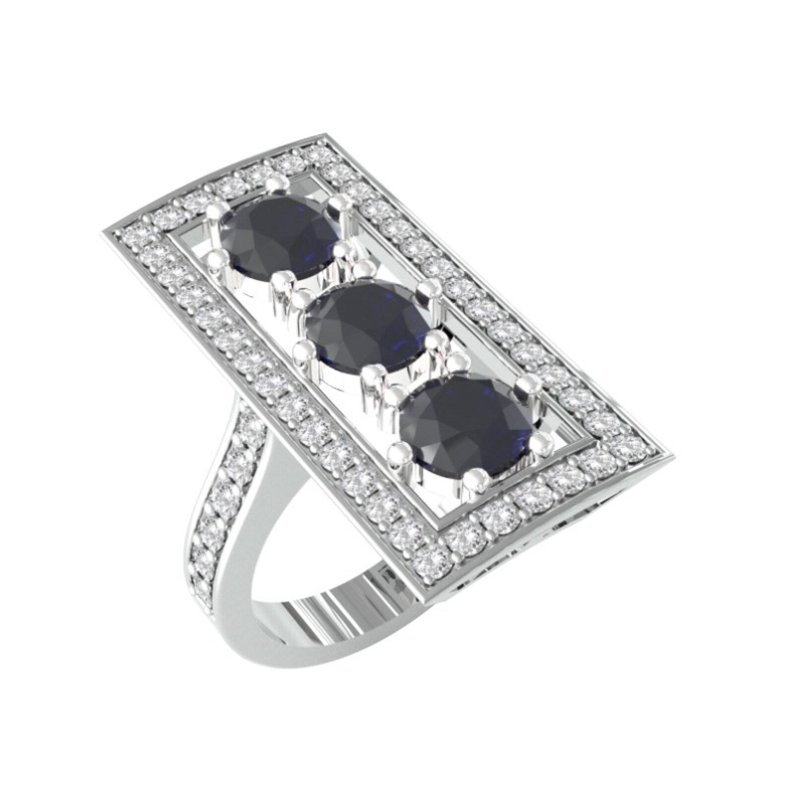 By Request 18ct White Gold Art Deco Sapphire & Diamond Plaque Ring - Ring Size L By Request 18ct White Gold Art Deco Sapphire & Diamond Plaque Ring - Ring Size L