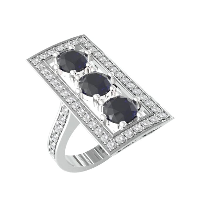 By Request 18ct White Gold Art Deco Sapphire & Diamond Plaque Ring - Ring Size M