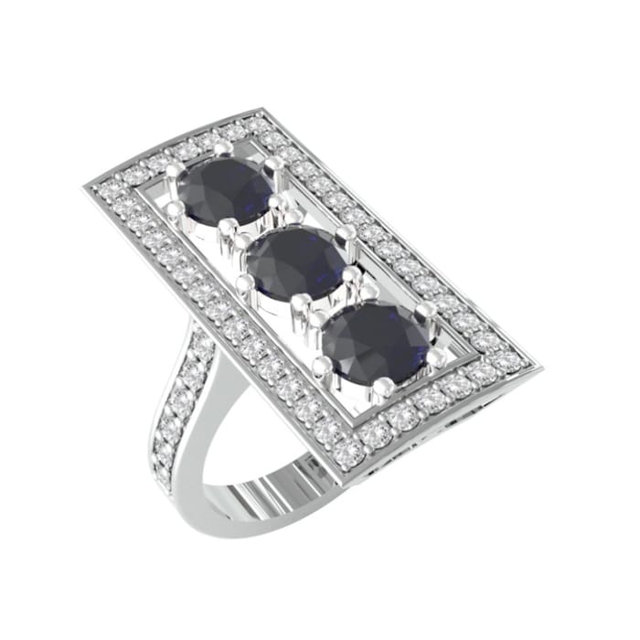 By Request 18ct White Gold Art Deco Sapphire & Diamond Plaque Ring - Ring Size H.5