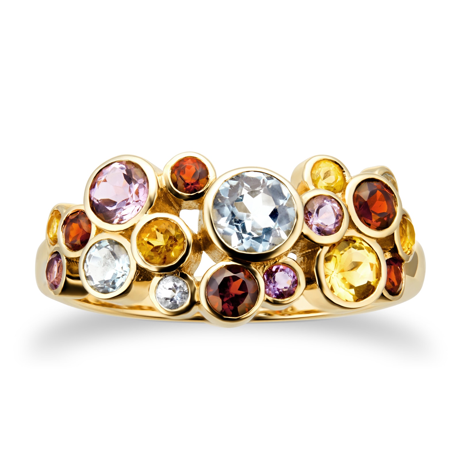 9ct Yellow Gold Multi Stone Bubble Ring - Ring Size F.5