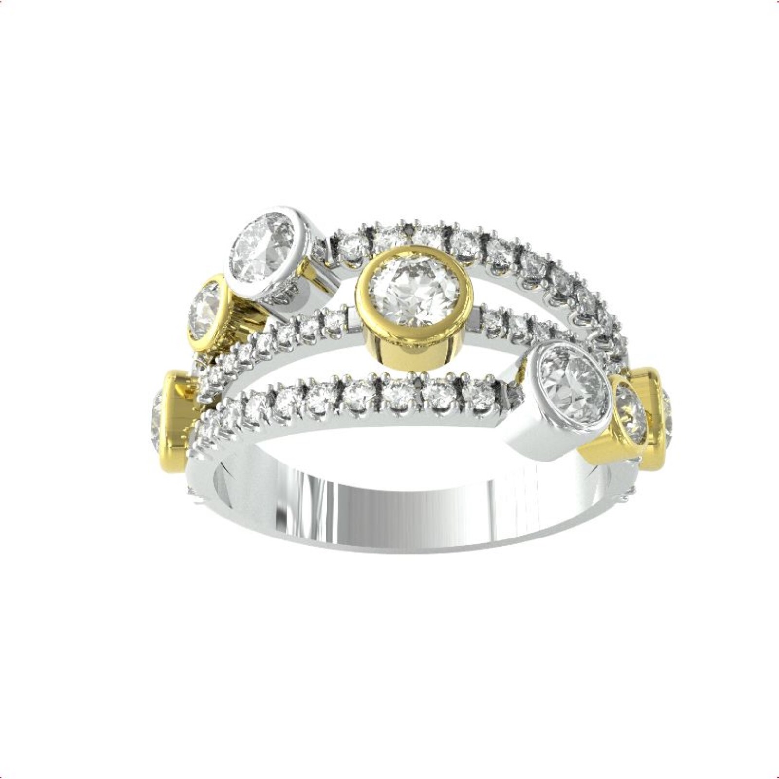 18ct Yellow & White Gold Diamond 1.81ct Diamond Bubble Ring - Ring Size R.5