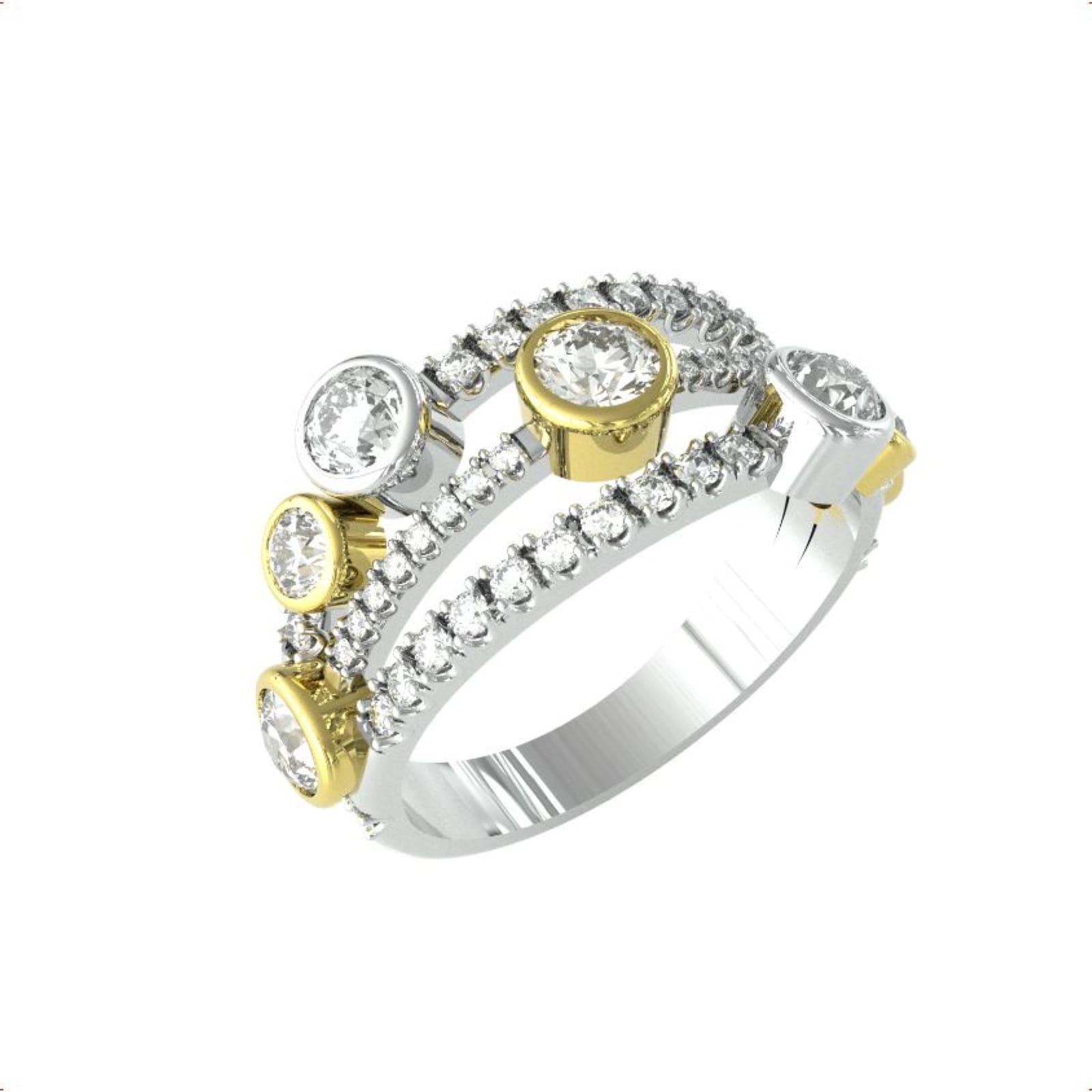 By Request 18ct Yellow & White Gold Diamond 1.81ct Diamond Bubble Ring - Ring Size G.5