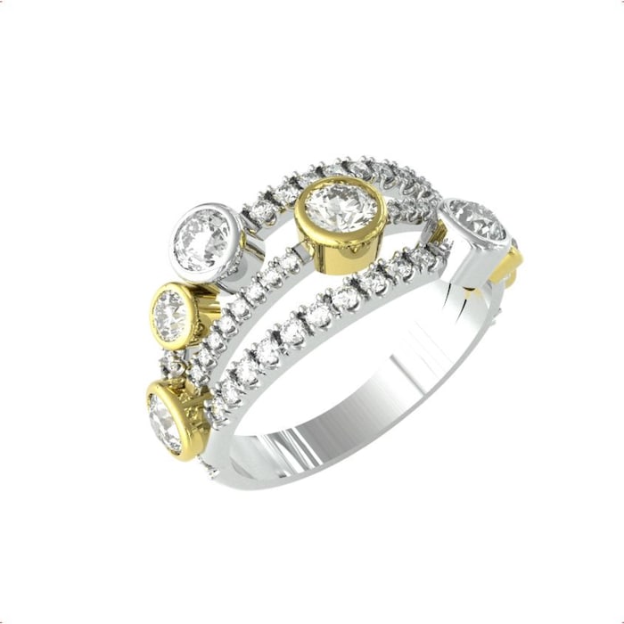 By Request 18ct Yellow & White Gold Diamond 1.81ct Diamond Bubble Ring - Ring Size B