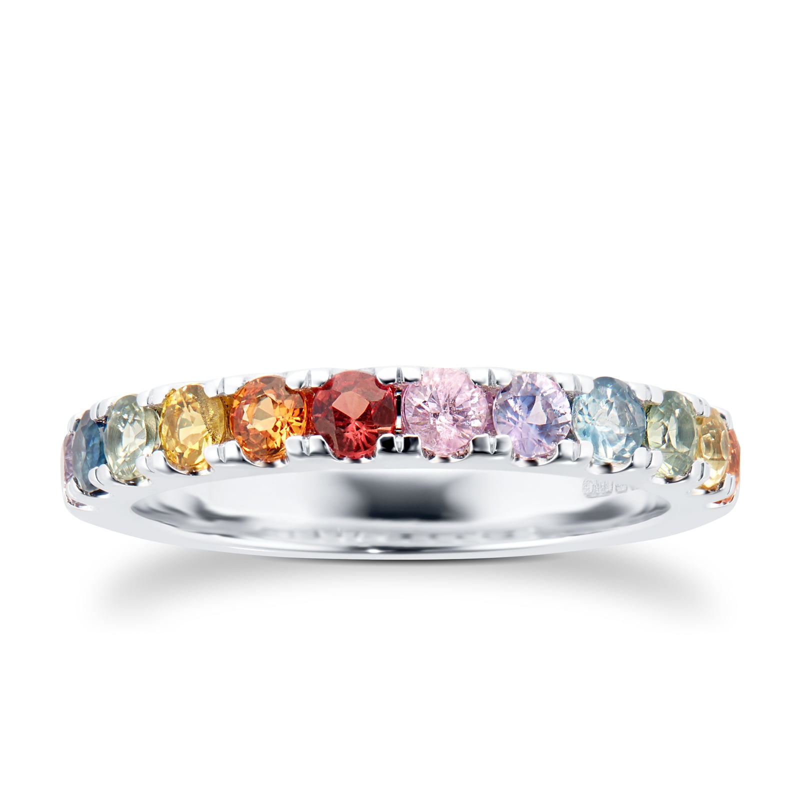 18ct White Gold Rainbow Sapphire Half Eternity Ring - Ring Size J.5