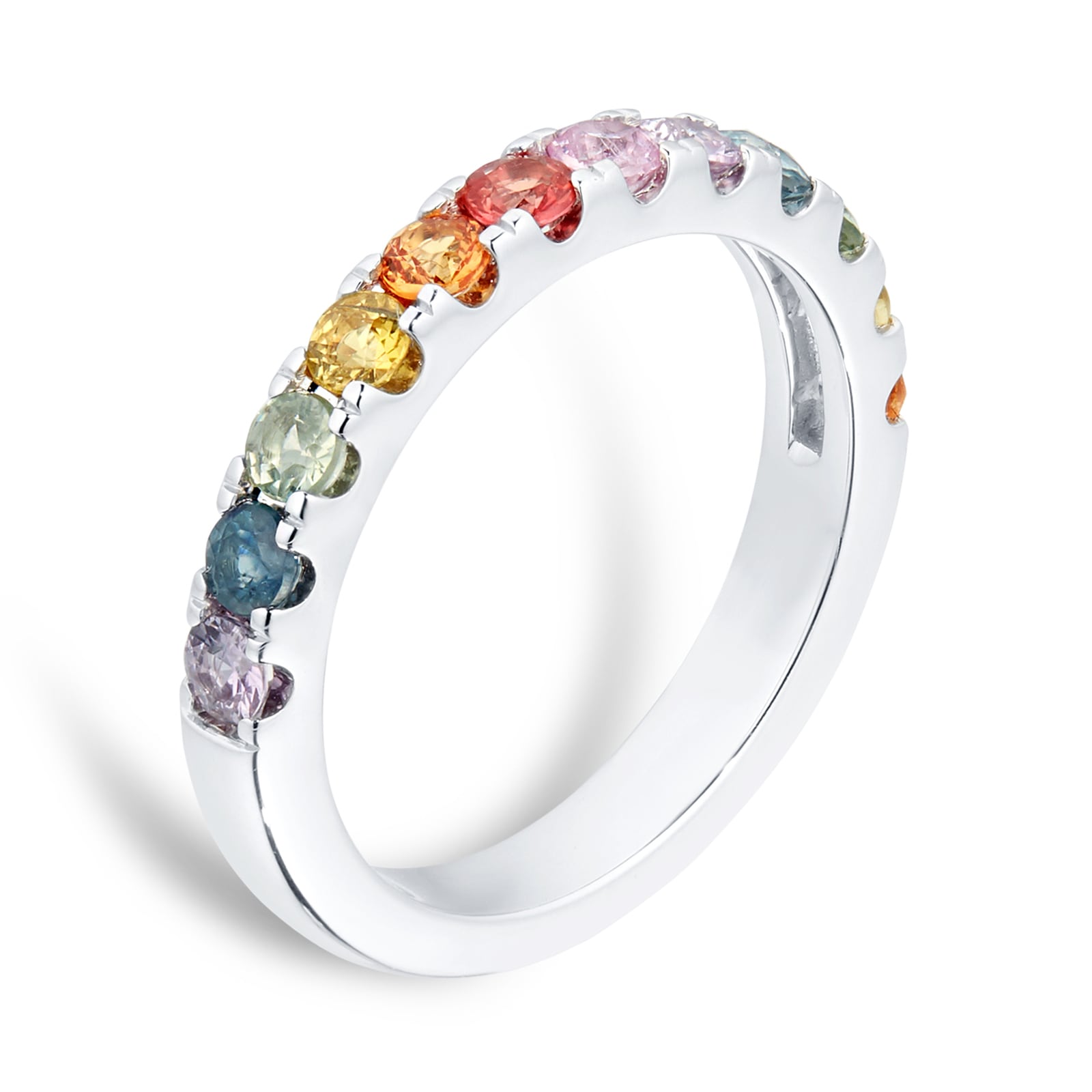 By Request 18ct White Gold Rainbow Sapphire Half Eternity Ring - Ring Size O By Request 18ct White Gold Rainbow Sapphire Half Eternity Ring - Ring Size O
