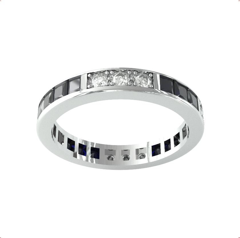 18ct White Gold Sapphire & Diamond Full Eternity Ring - Ring Size P