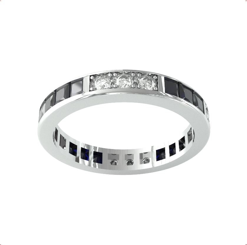By Request 18ct White Gold Sapphire & Diamond Full Eternity Ring - Ring Size M.5 By Request 18ct White Gold Sapphire & Diamond Full Eternity Ring - Ring Size M.5