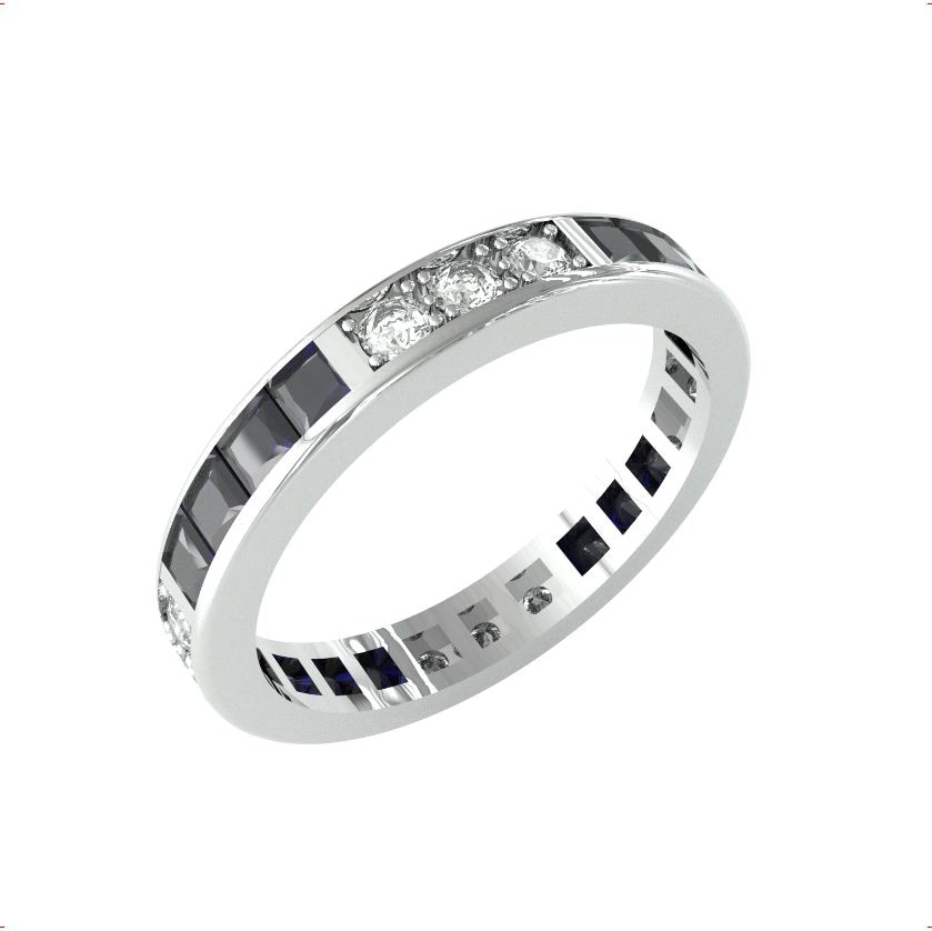 By Request 18ct White Gold Sapphire & Diamond Full Eternity Ring - Ring Size M.5 By Request 18ct White Gold Sapphire & Diamond Full Eternity Ring - Ring Size M.5