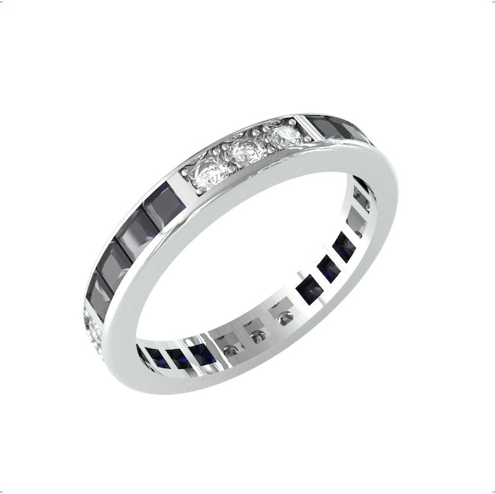 By Request 18ct White Gold Sapphire & Diamond Full Eternity Ring - Ring Size J.5