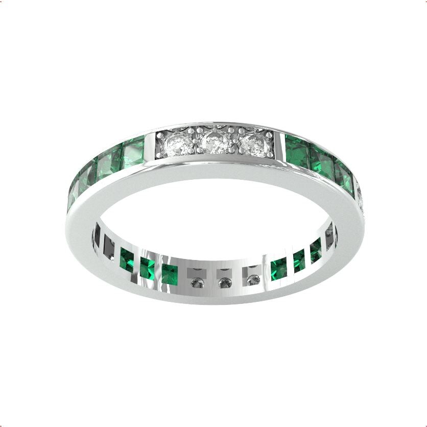 By Request 18ct White Gold Emerald & Diamond Full Eternity Ring - Ring Size N.5