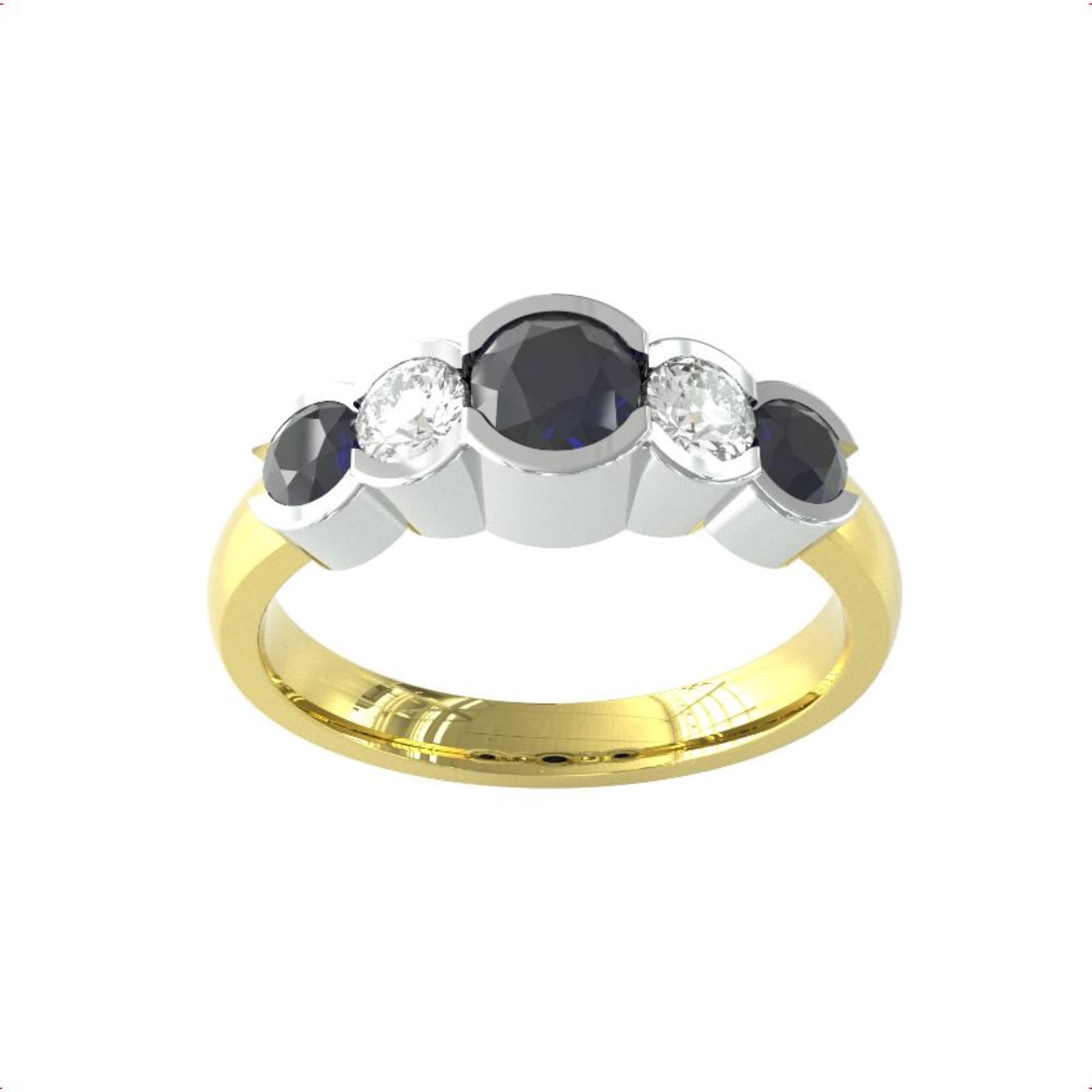 9ct Yellow Gold Sapphire And Diamond 5 Stone Ring - Ring Size W