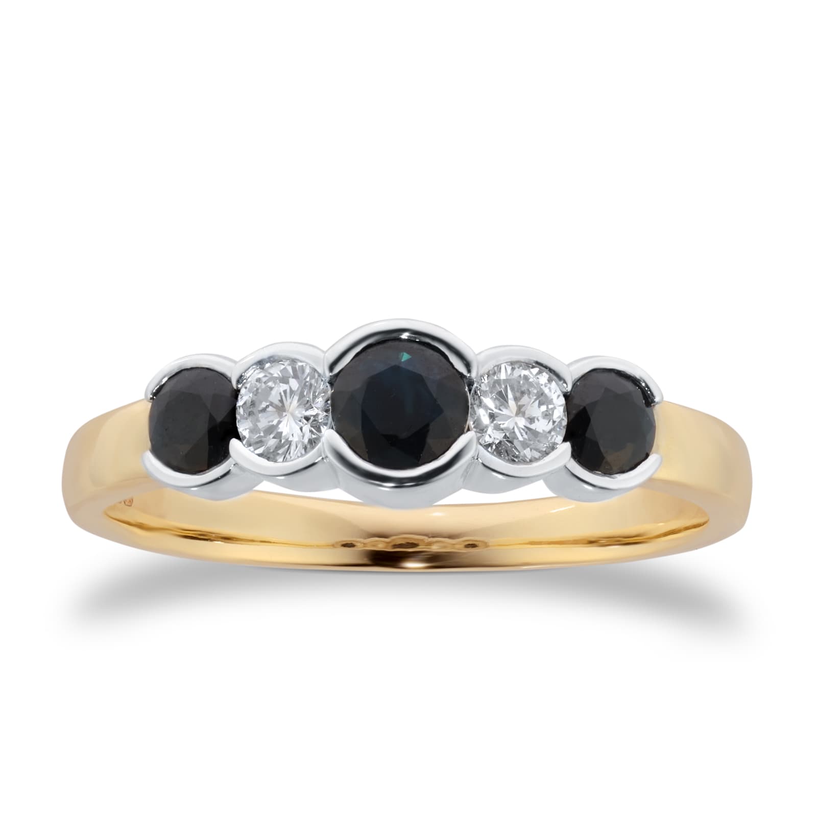 By Request 9ct Yellow Gold Sapphire And Diamond 5 Stone Ring