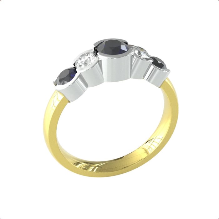 By Request 9ct Yellow Gold Sapphire And Diamond 5 Stone Ring - Ring Size B.5