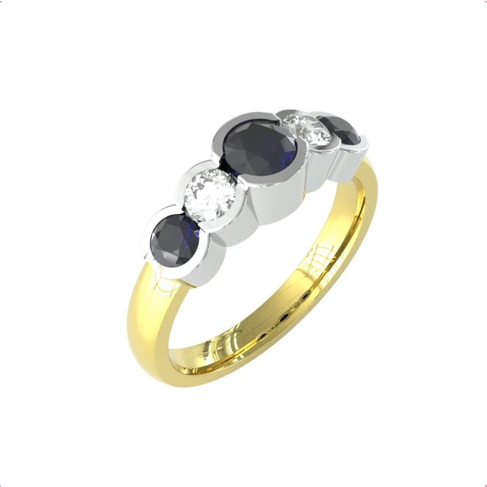 By Request 9ct Yellow Gold Sapphire And Diamond 5 Stone Ring - Ring Size M.5