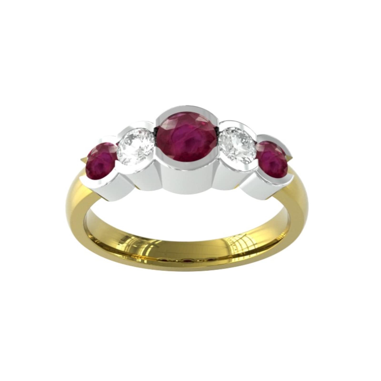 18ct Yellow Gold Ruby And Diamond 5 Stone Ring - Ring Size P.5
