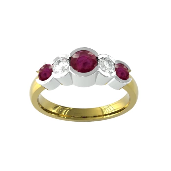 By Request 18ct Yellow Gold Ruby And Diamond 5 Stone Ring - Ring Size V
